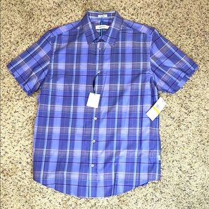 Calvin Klein men’s shirt, blue plaid short sleeve button up new